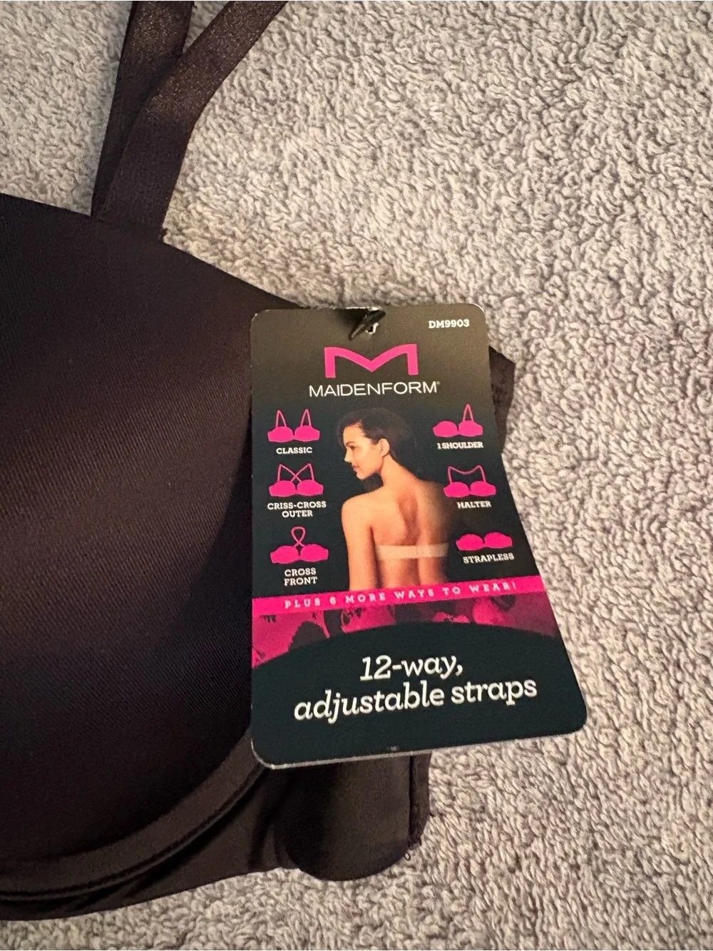 NWT Maidenform 12-Way Adjustable Straps Bra 38D Black Strapless